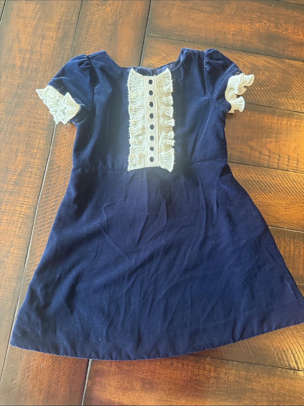 Janie and Jack Navy Blue Velvet Holiday Dress Tuxedo Ruffle Bib 2T